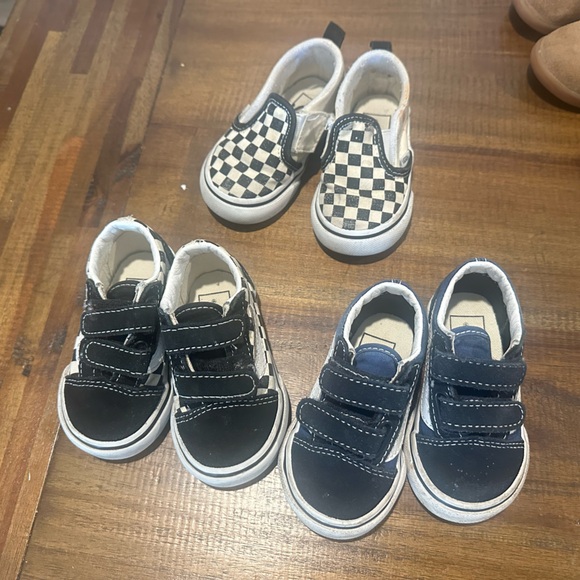 Vans Other - Vans Kids Black Velcro Sneakers & Black/White Checkerboard Slip-Ons